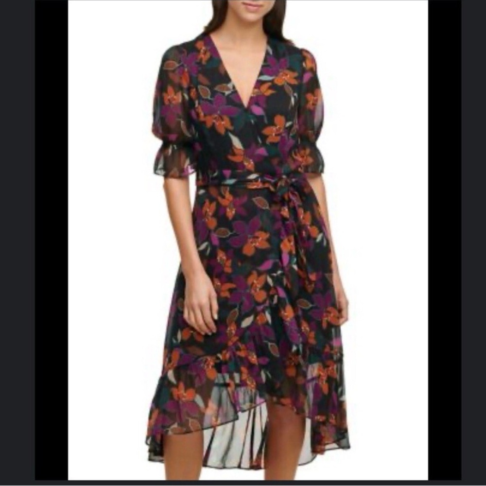 Colorful Floral Wrap Dress